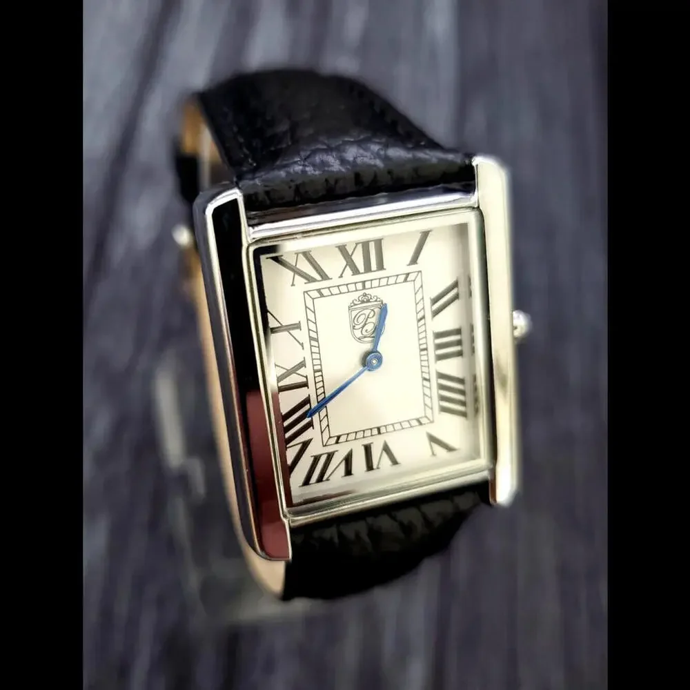 Vintage Tank‎ Style Pierre Lucerne  Mens Watch Black Band